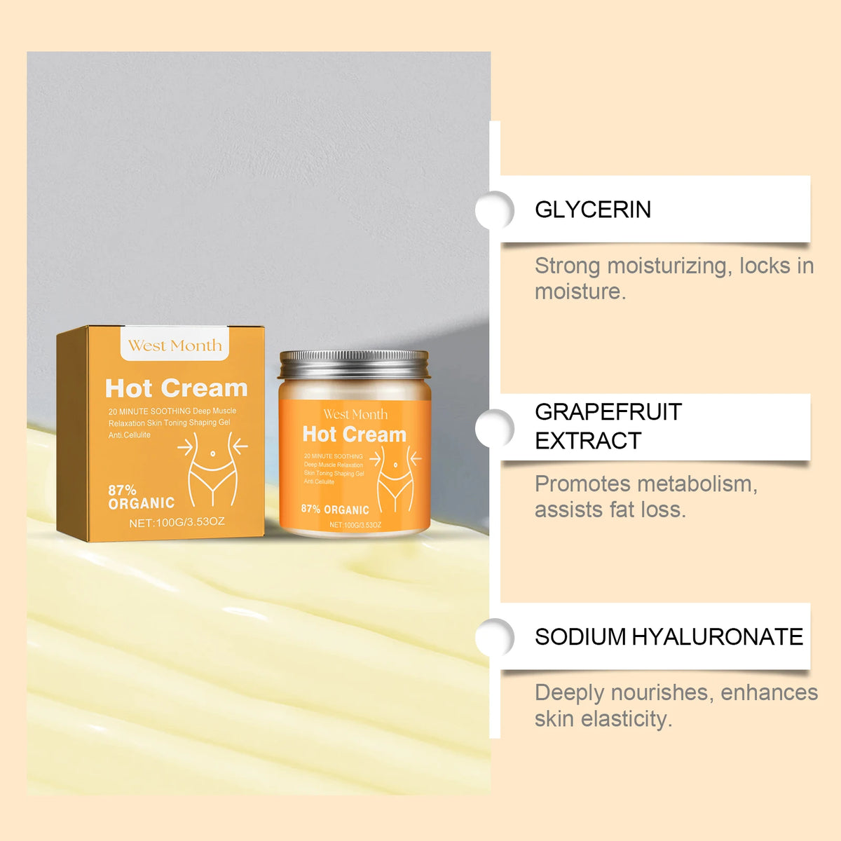 Hot Slimming Massage Cream – 87% Organic Anti-Cellulite Body Body Firming Cream SPOT