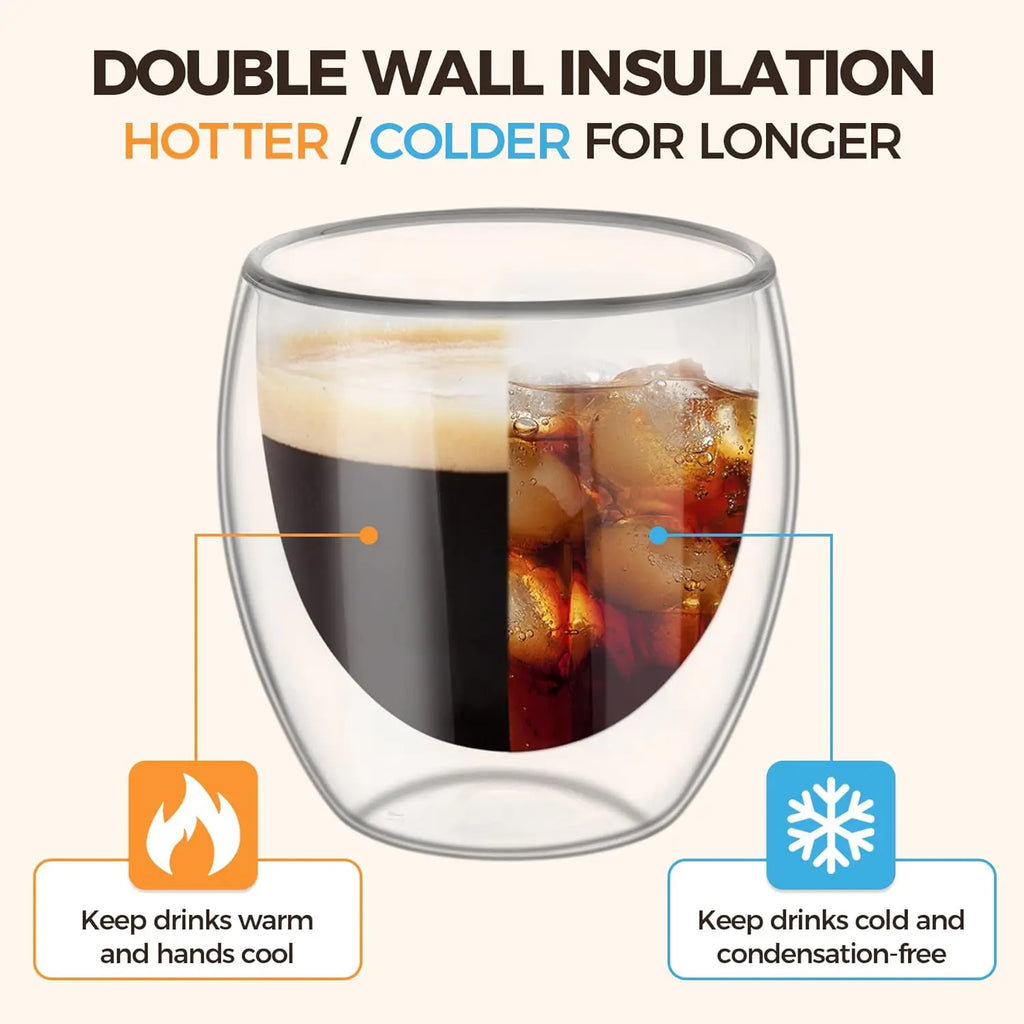 6-Pack Double Wall Glass Cups 80ml – Coffee, Tea & Beer Set Glass Cup Set SPOT