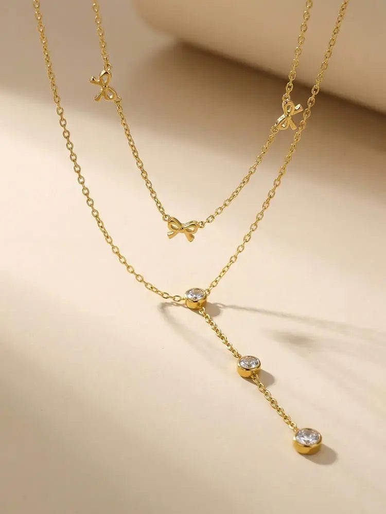 Gold Drop Y-Necklace with 3 Zircon Pendants | Women's Jewelry Pendant Necklace SPOT