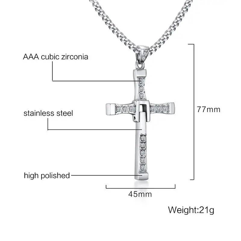 Meaeguet Men's Stainless Steel CZ Cross Pendant Necklace Cross Pendant Necklace SPOT