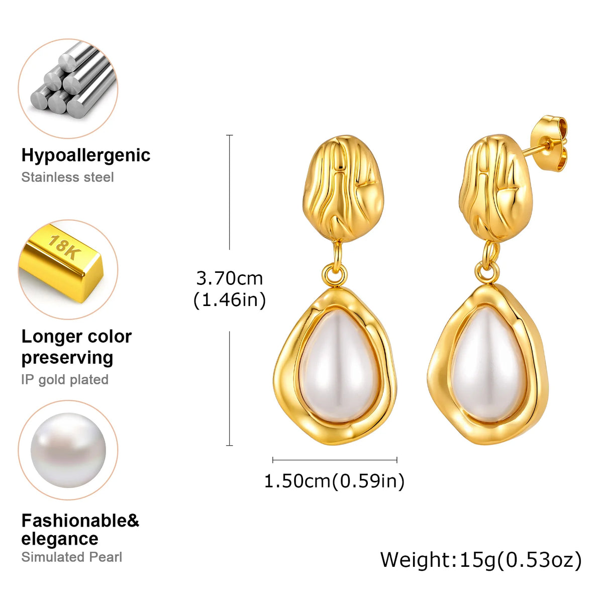 Vintage Dangle Earrings – Faux Pearl & Cat Eye 18K Gold Dangle Drop Earrings SPOT