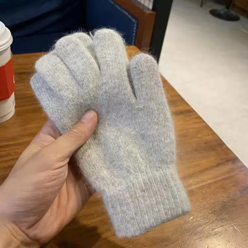 Women's Fluffy Knit Winter Gloves – Warm Plush Full Finger Winter Knit Gloves SPOT Light Grey