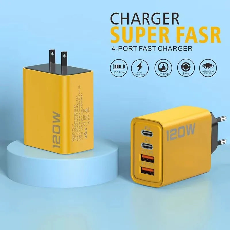 4-Port 120W USB-C Fast Charger – PD & Quick Charge 3.0 USB-C Fast Charger SPOT