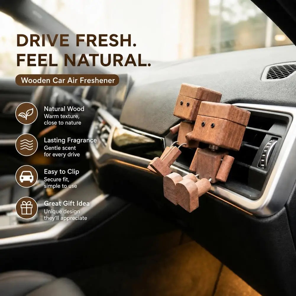Wooden Robot Car Air Freshener Diffuser – Wobble Vent Clip Car Diffuser Ornament SPOT