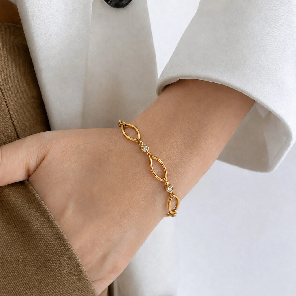 Geometric Link Bracelet | 18K Gold Plated Stainless Steel CZ Link Chain Bracelet SPOT