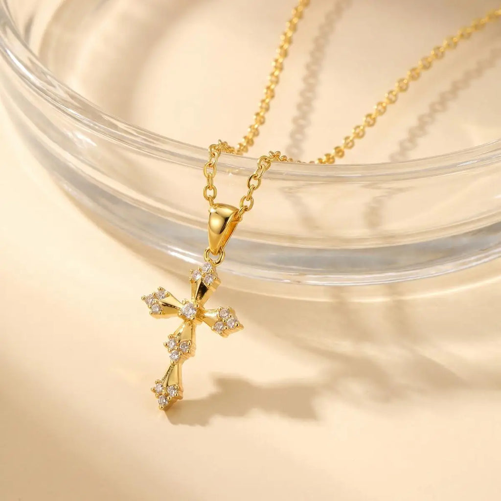 Gold Cross Necklace Zircon Baroque Pendant – Meaeguet Women Cross Pendant Necklace SPOT