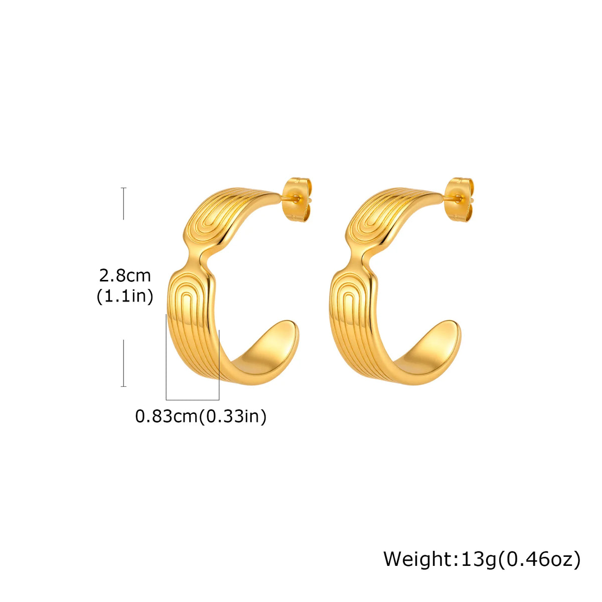 Gold C-Hoop Earrings – Textured Stainless Steel, Hypoallergenic Hoop Earrings SPOT