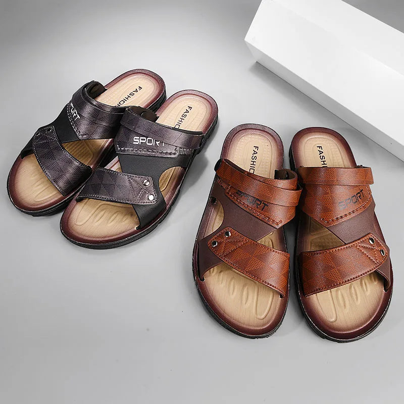 Men's Leather Sandals – Buckle Strap Open-Toe Beach Shoes Men's Sandals SPOT