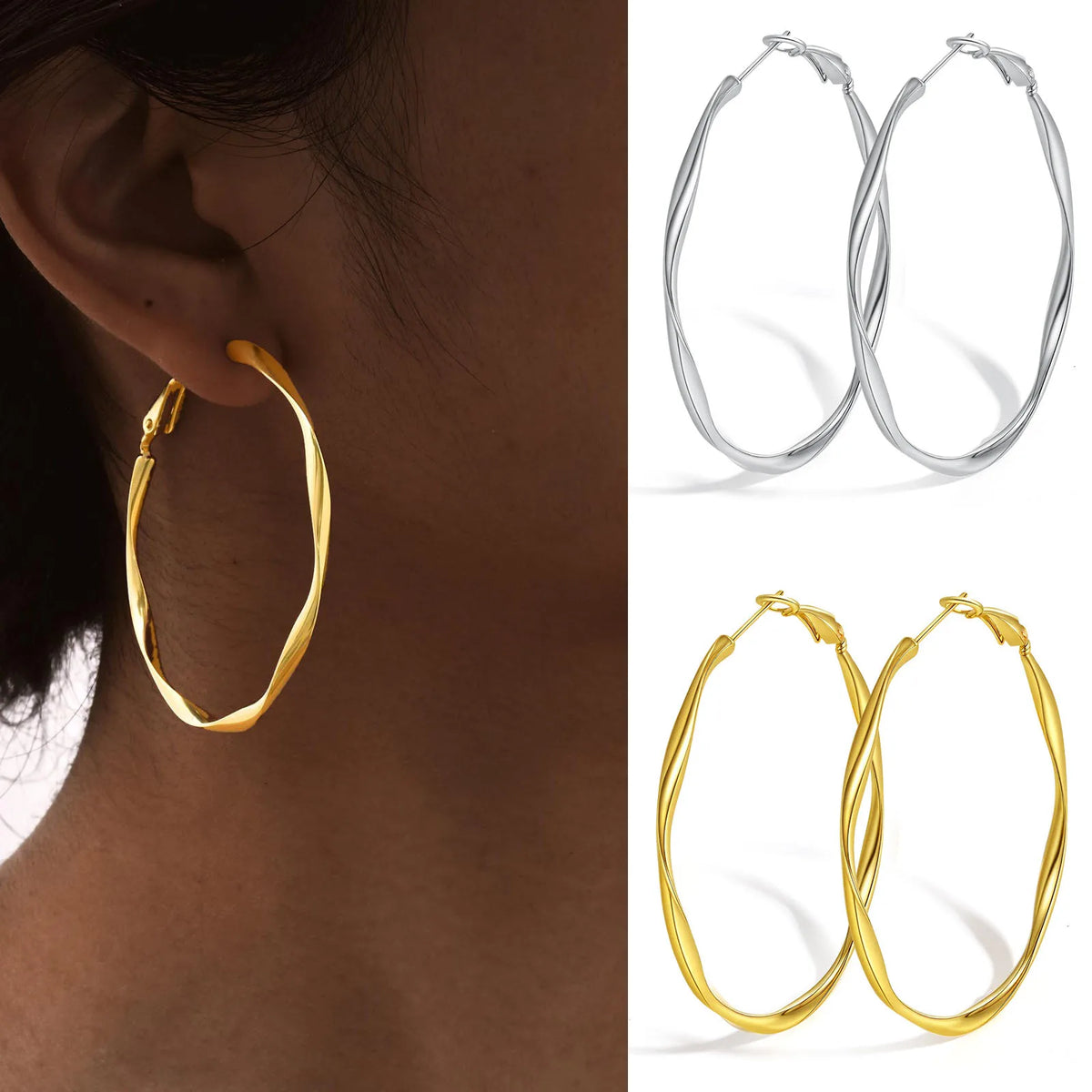 Twist Mobius Huggie Hoop Earrings – Stainless Steel, Nickel-Free Hoop Huggie Earrings SPOT