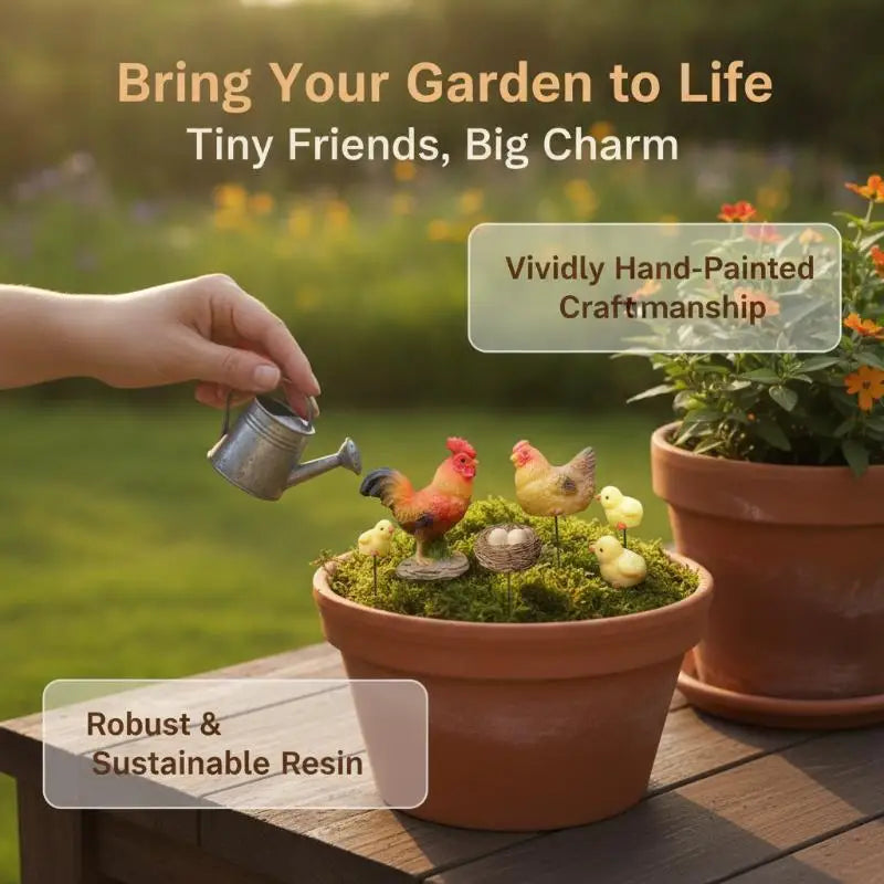 Mini Resin Chicken Figurines Set – Fairy Garden & Bonsai Decor Miniature Figurine Set SPOT