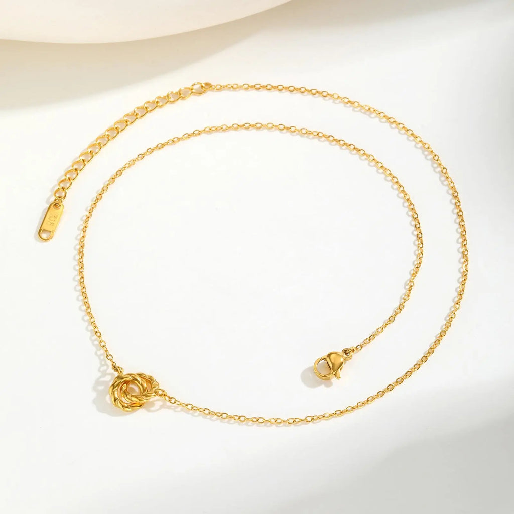 Twist Double Rings Choker Necklace – Gold Stainless Steel Pendant Choker Necklace SPOT