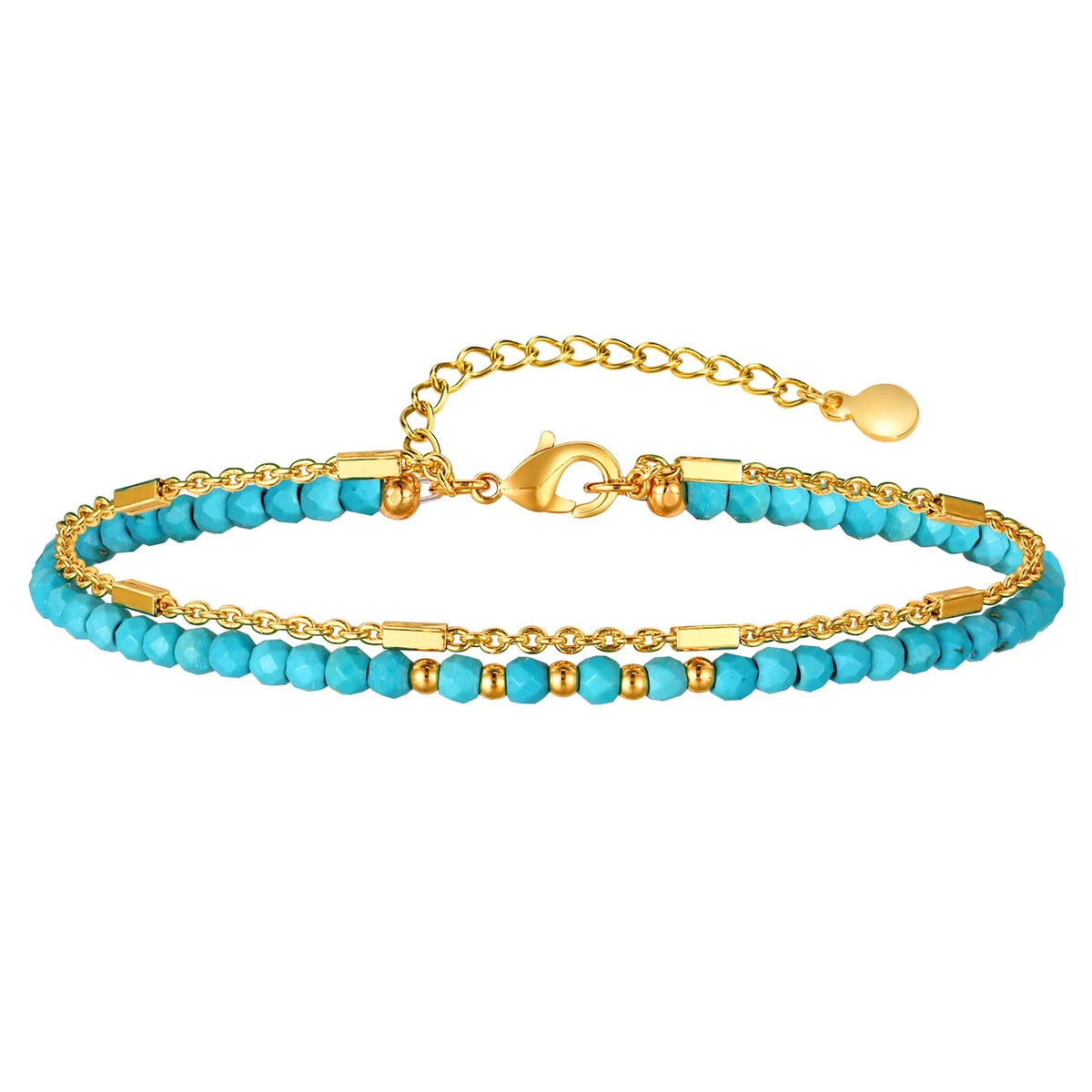 Turquoise Double Chain Bracelet – Gold Plated Women's Gift Beaded Bracelet SPOT Default Title