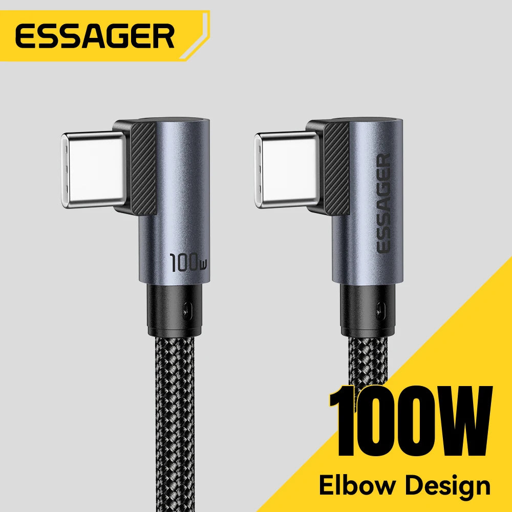 Essager 100W Elbow USB-C to USB-C Fast Charging Cable USB-C Charging Cable SPOT