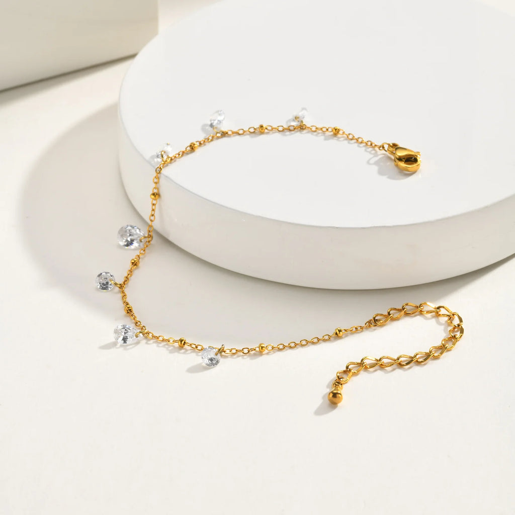 Zirconia Satellite Chain Bracelet – 18K Gold Plated Steel Chain Link Bracelet SPOT