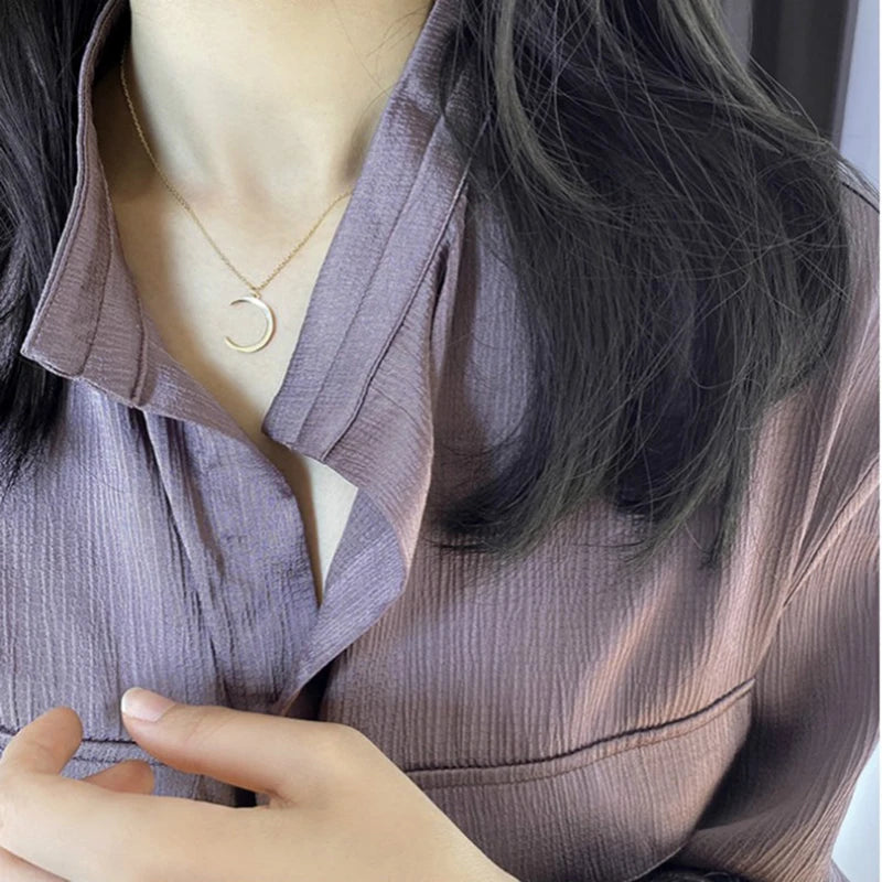 Crescent Moon Silver-Plated Pendant Necklace | Clavicle Chain Pendant Necklace SPOT