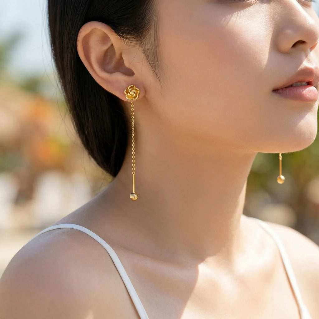Bow Heart Drop Earrings – 18K Gold Plated Threader Earrings Drop Earrings SPOT