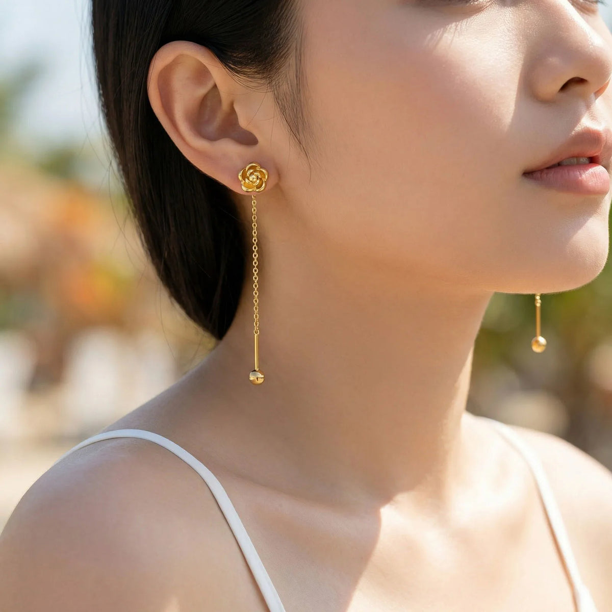 Bow Heart Drop Earrings – 18K Gold Plated Threader Earrings Drop Earrings SPOT