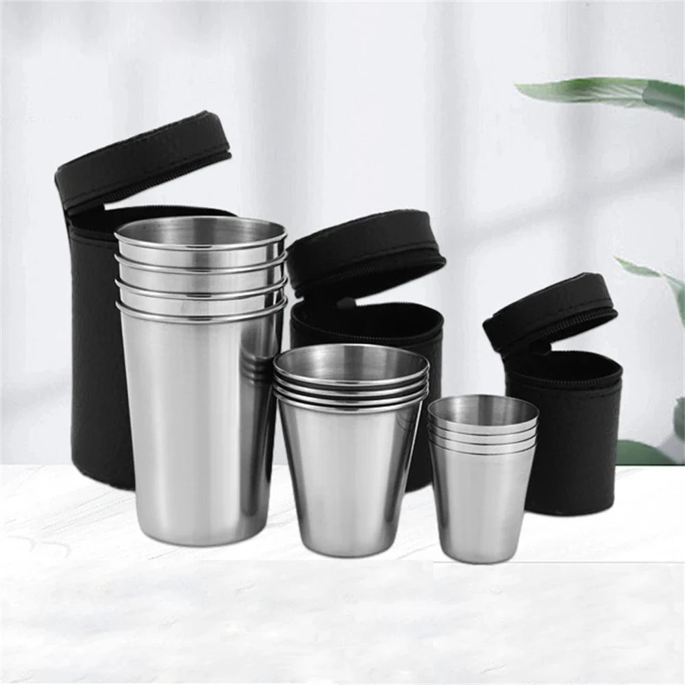 4-Pack Stackable Stainless Steel Cups Set with Storage Bag Stackable Travel Cups SPOT