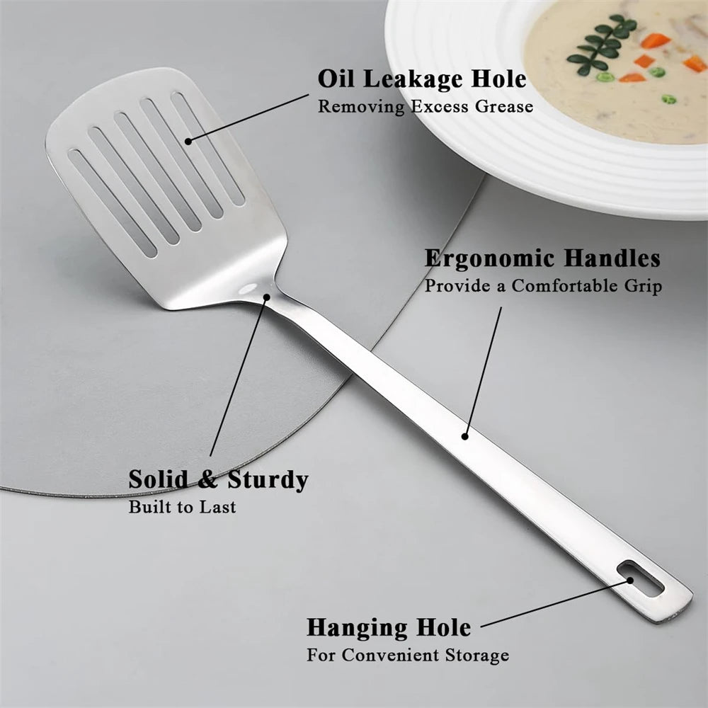 2-Piece Stainless Steel Spatula Set – Slotted & Solid Turner Kitchen Spatula Set SPOT