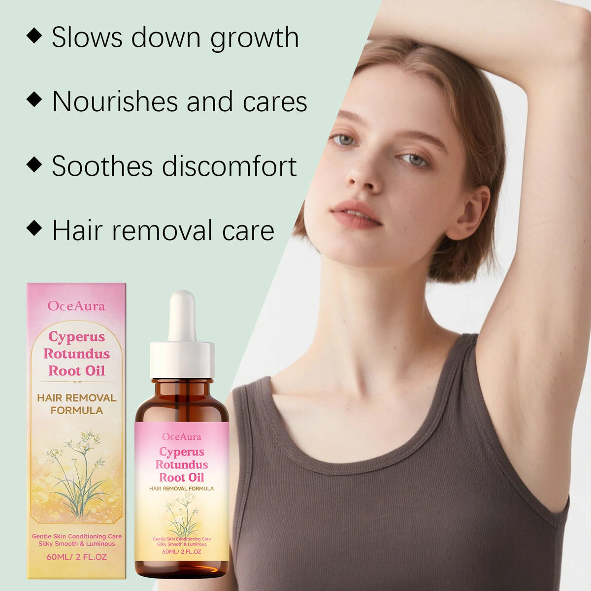 OceAura Cyperus Rotundus Hair Removal Oil 60ml – Body & Legs Hair Removal Oil SPOT