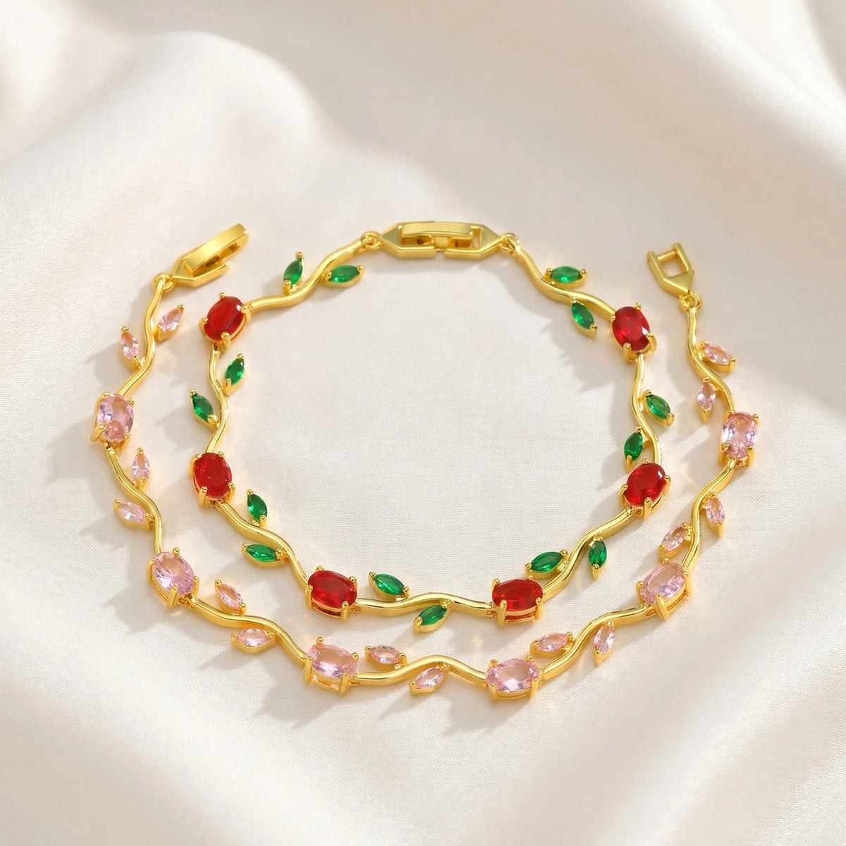 CZ Rose Flower Vine Bracelet – 18K Gold Plated | Meaeguet Fashion Bracelet SPOT