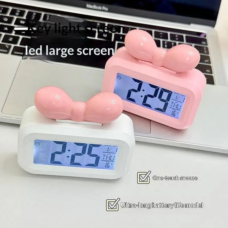 HUXUAN Bowknot LED Digital Alarm Clock – Night Light & Thermometer Digital Alarm Clock SPOT