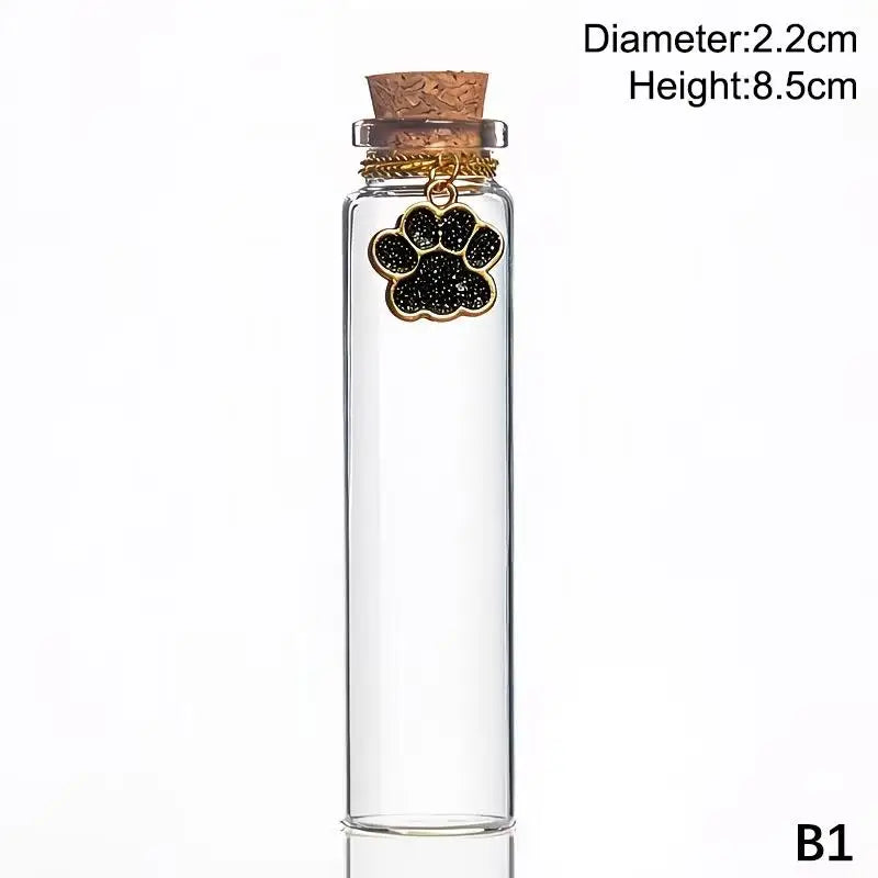 Pet Fur Keepsake Glass Bottle – Cork & Glitter Paw Charm Pet Keepsake Bottle SPOT B1