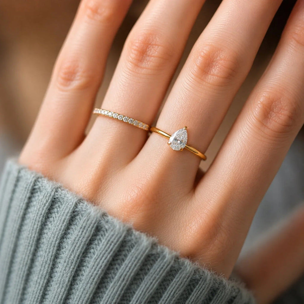 Multi-Layer CZ Open Ring – 18K Gold Plated Stainless Steel Stackable CZ Ring SPOT