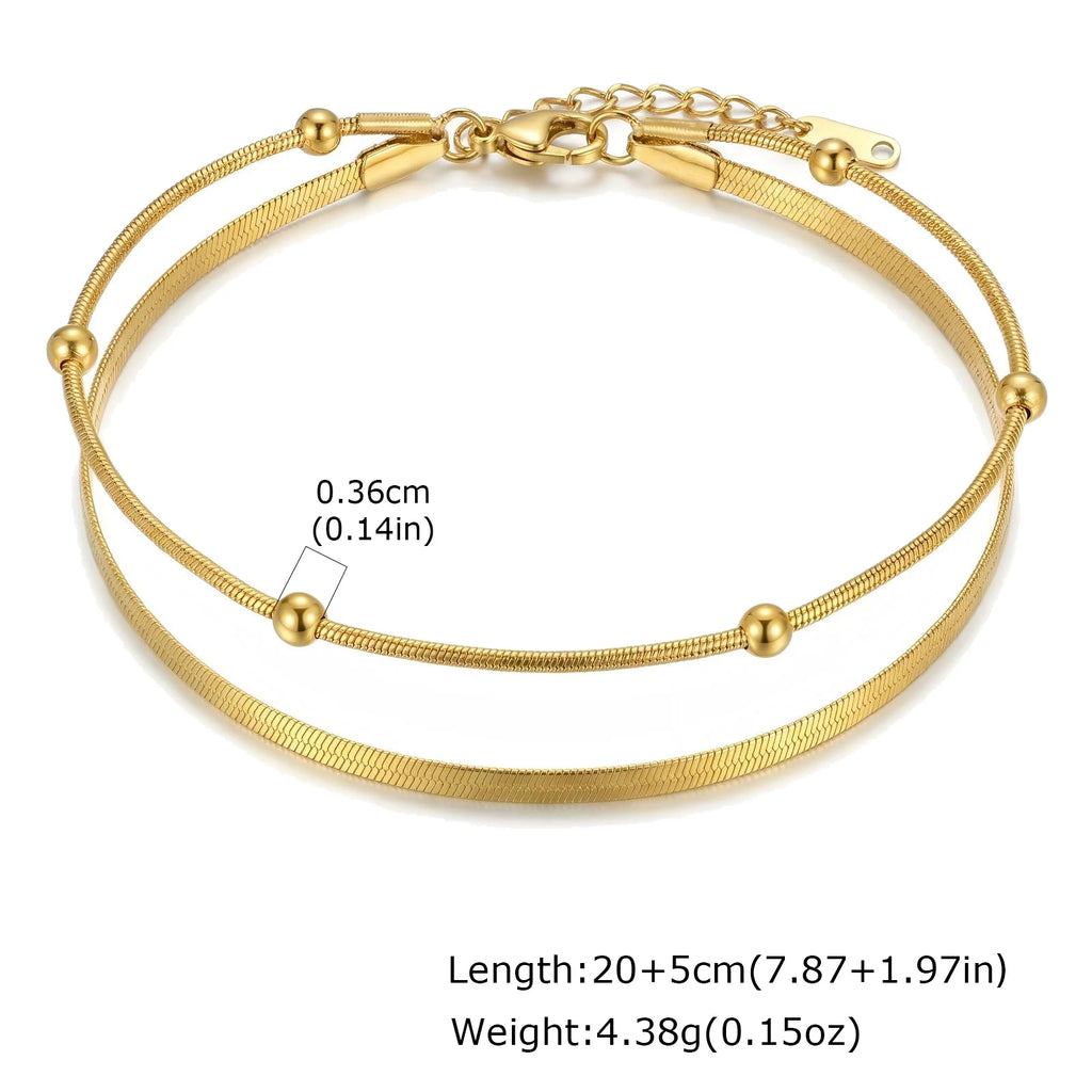 Double Layer Gold Anklet – 316L Stainless Steel Waterproof Fashion Anklet SPOT JC-265G