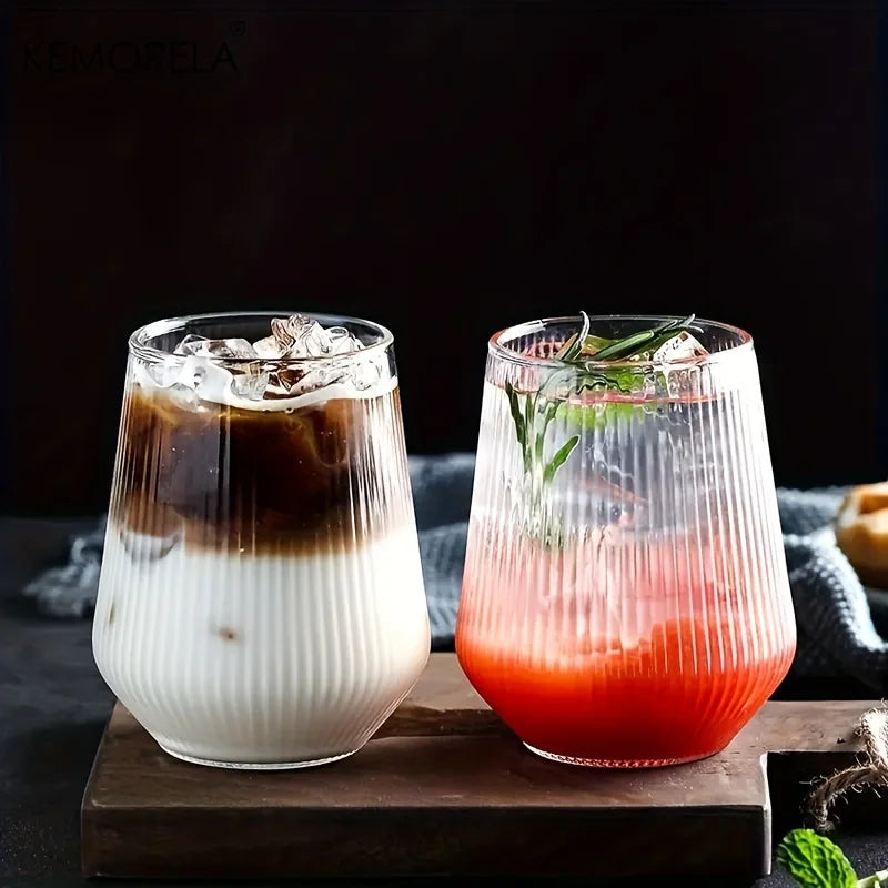 KEMORELA 4/6-Pack Heat-Resistant Striped Clear Glass Cups Glass Drinkware Set SPOT