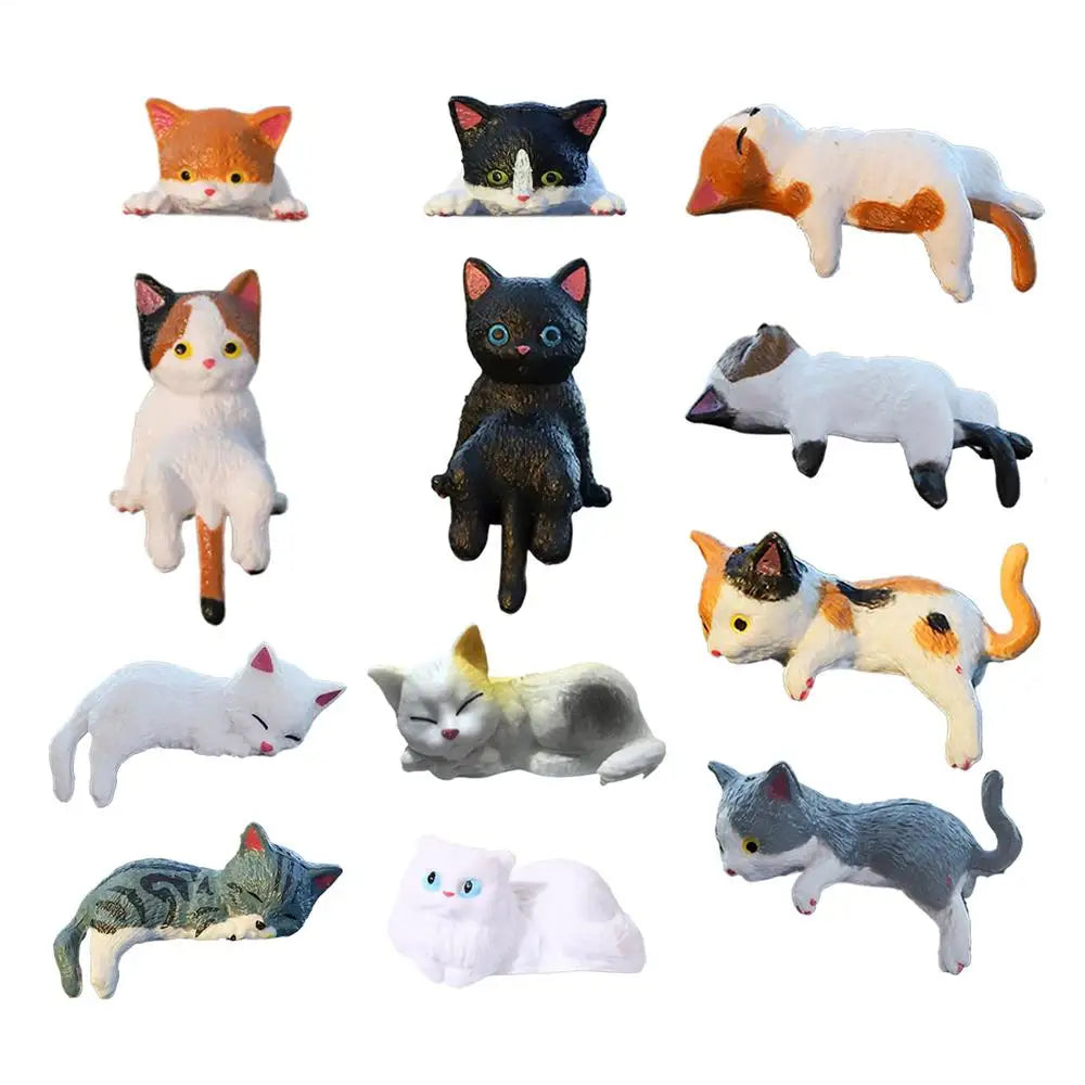 12-Piece Mini Sleeping Cat Figurines – Cute Kitten Decor Set Cat Figurine Set SPOT a