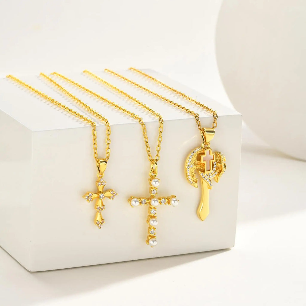 Gold Cross Necklace Zircon Baroque Pendant – Meaeguet Women Cross Pendant Necklace SPOT