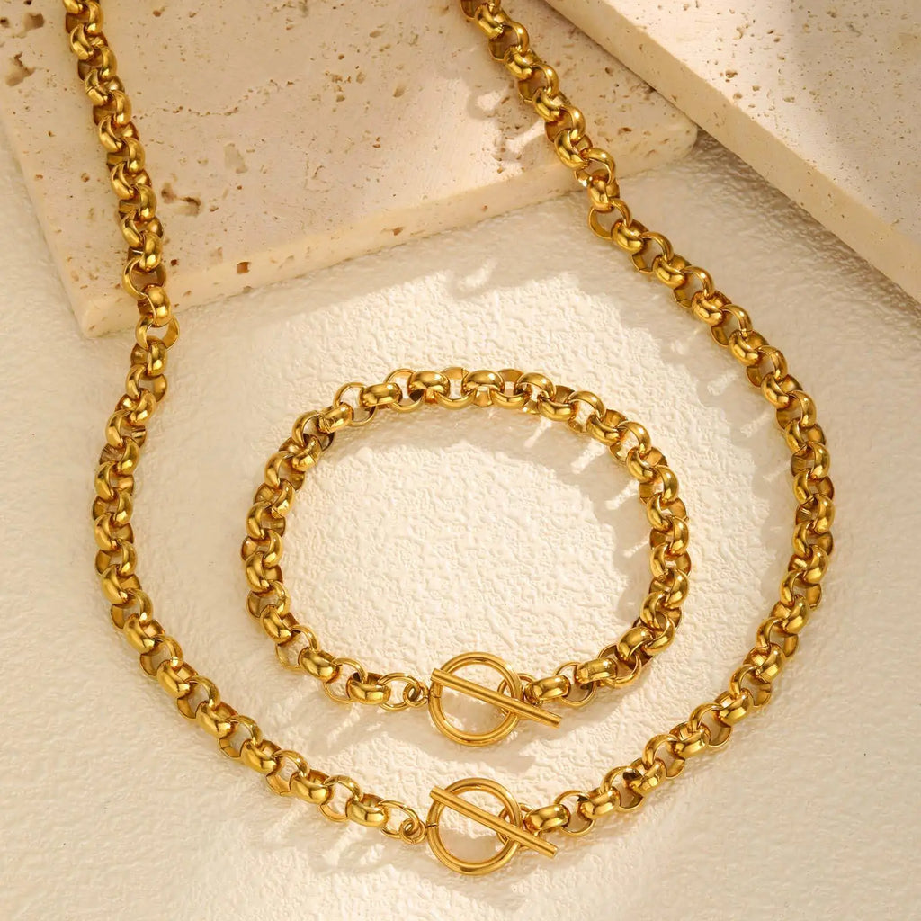 Chunky Stainless Steel Rolo Chain Choker Necklace – Gold, OT Toggle Chain Choker Necklace SPOT