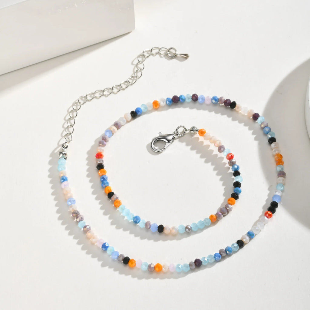Faceted Crystal Bead Necklace – Silver Beaded Chain for Women Beaded Necklace SPOT