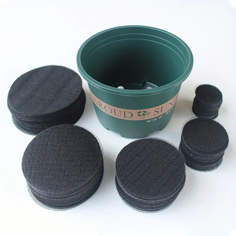 50-Pack Round Drainage Mesh Pads for Flower Pots & Bonsai Drainage Mesh Pads SPOT