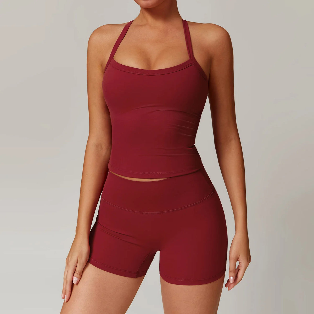 Women's Brushed Yoga Set – Padded Bra & High Waist Shorts Yoga Activewear Set SPOT Red XL