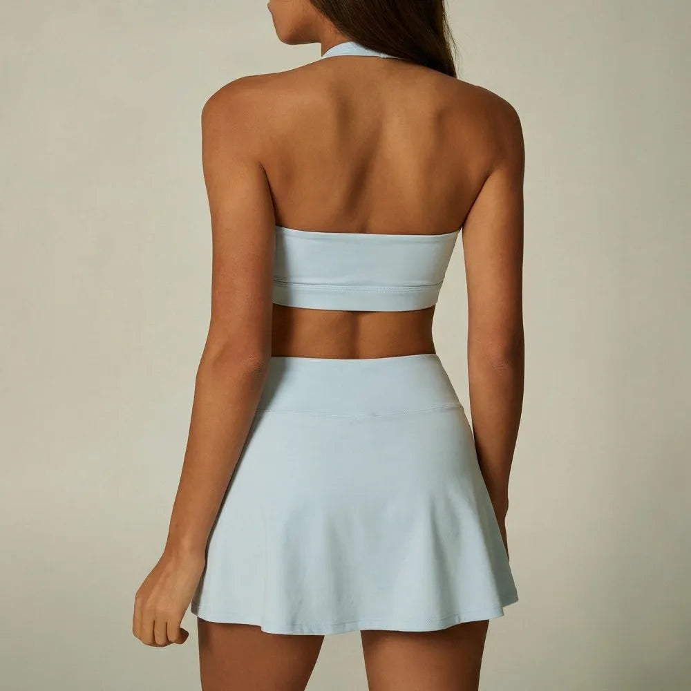 Women's Square Neck Sports Bra & High Waist Tennis Skirt Set Women's Activewear Set SPOT