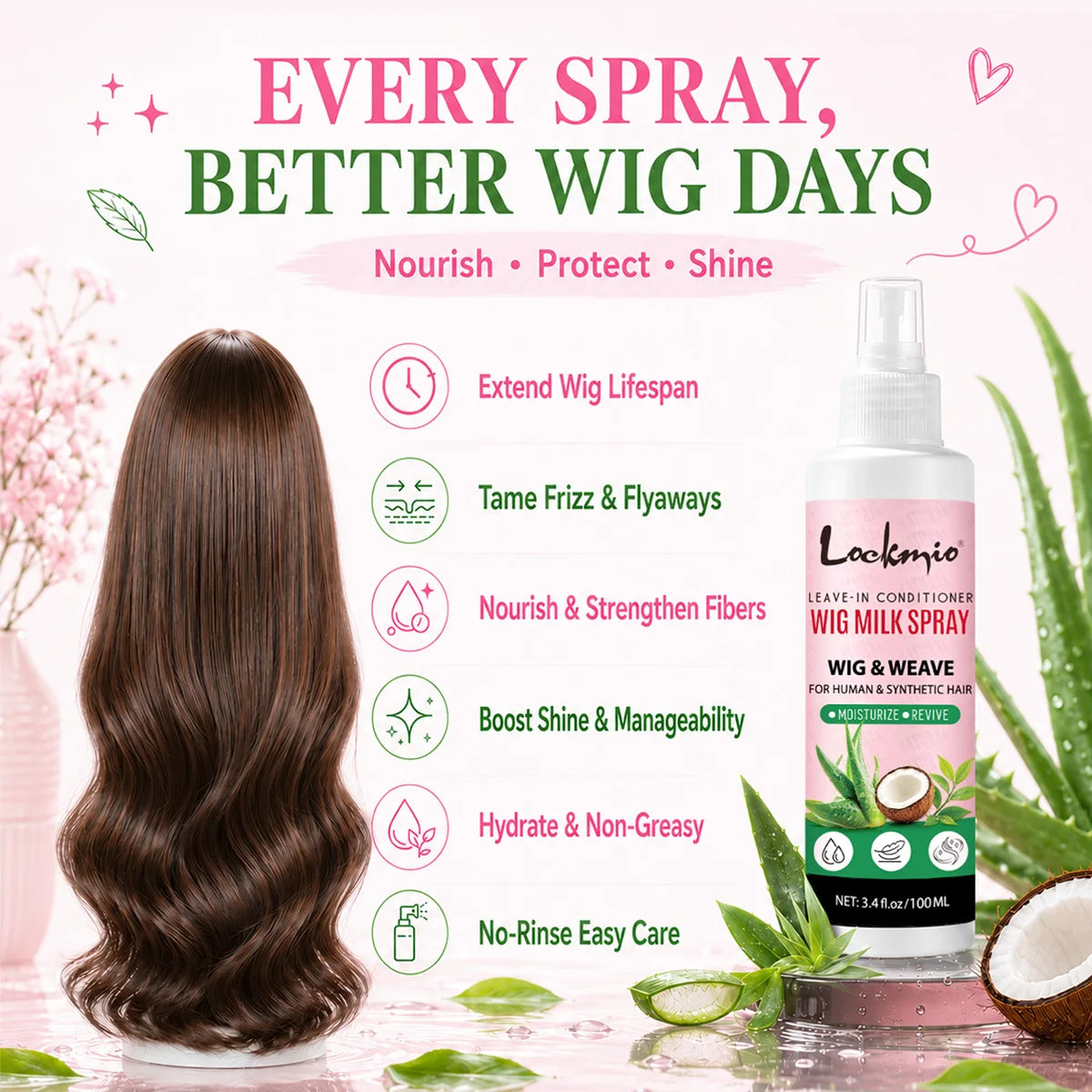 Lockmio Wig Milk Spray Leave-In Conditioner 100ml – All Wigs Wig Leave-In Conditioner SPOT