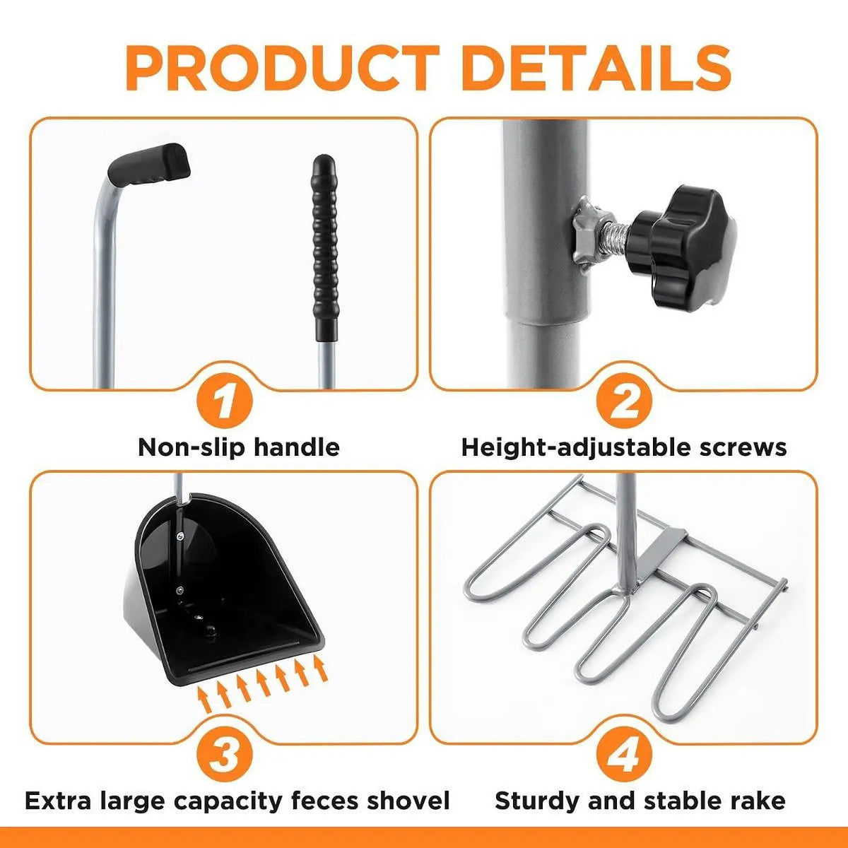 Manure Rake & Dustpan Set – Adjustable Horse Stall Cleaner Stable Cleaning Set SPOT