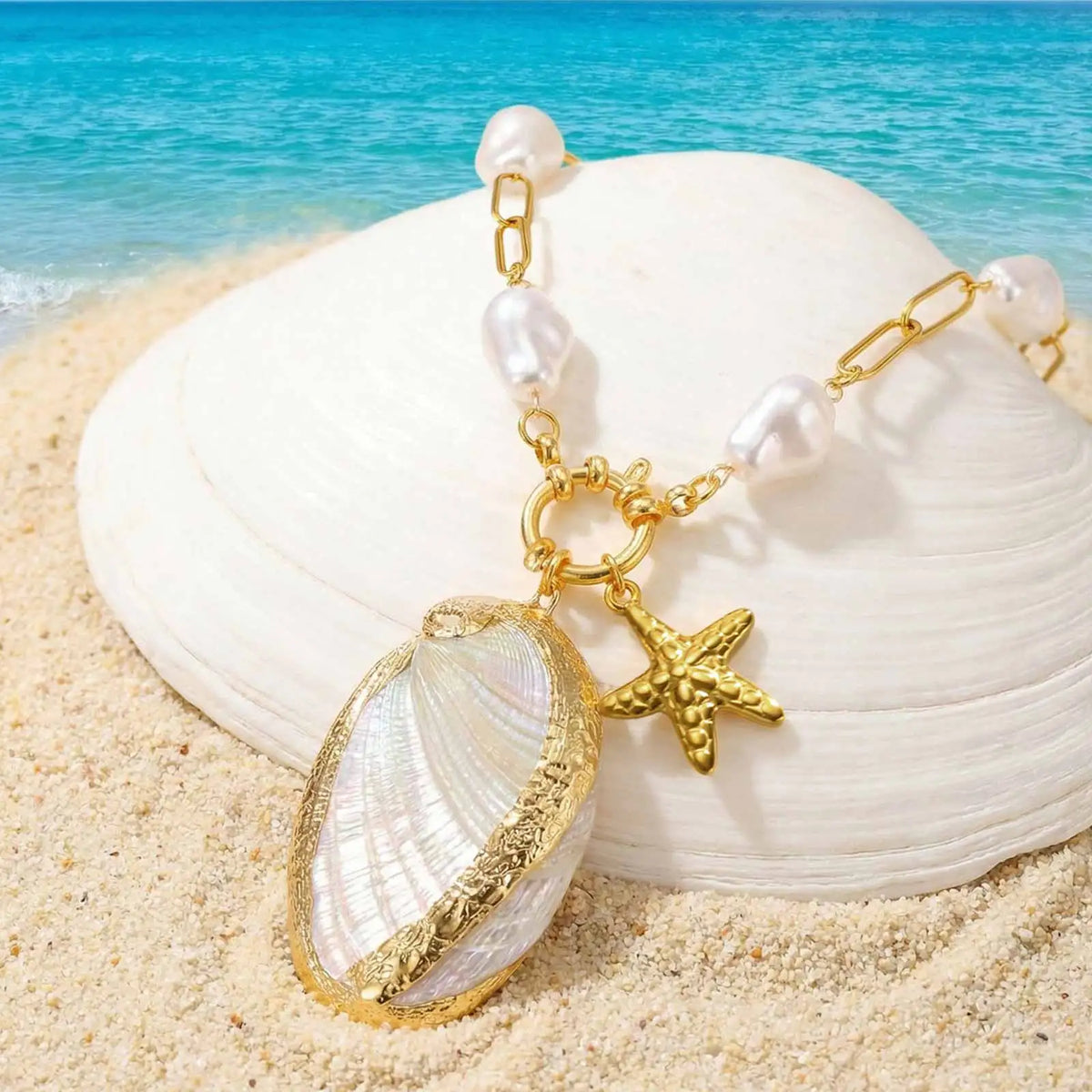 Baroque Pearl Starfish Pendant Necklace – Stainless Steel Chain Pendant Necklace SPOT