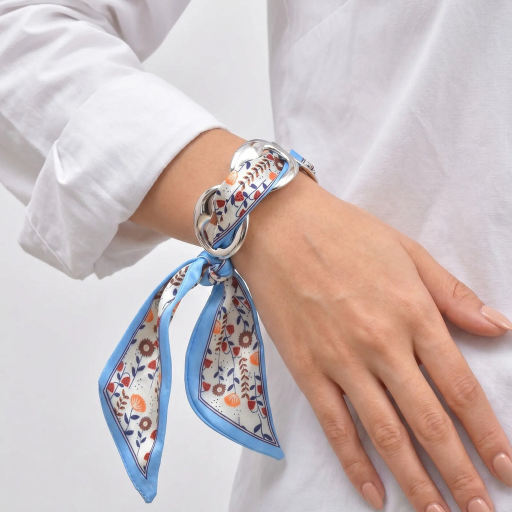 Meaeguet Silk Scarf Cuff Bracelet – Geometric Stainless Steel Cuff Bangle Bracelet SPOT