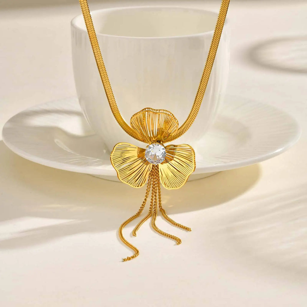 Flower Tassel Necklace Zirconia Snake Choker – Gold, Women Pendant Necklace SPOT