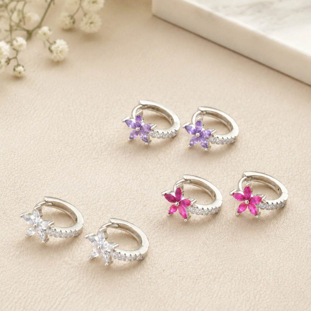 Marquise Zirconia Flower Hoop Earrings – 18K Gold Plated Huggies Hoop Earrings SPOT