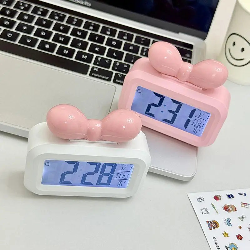 HUXUAN Bowknot LED Digital Alarm Clock – Night Light & Thermometer Digital Alarm Clock SPOT