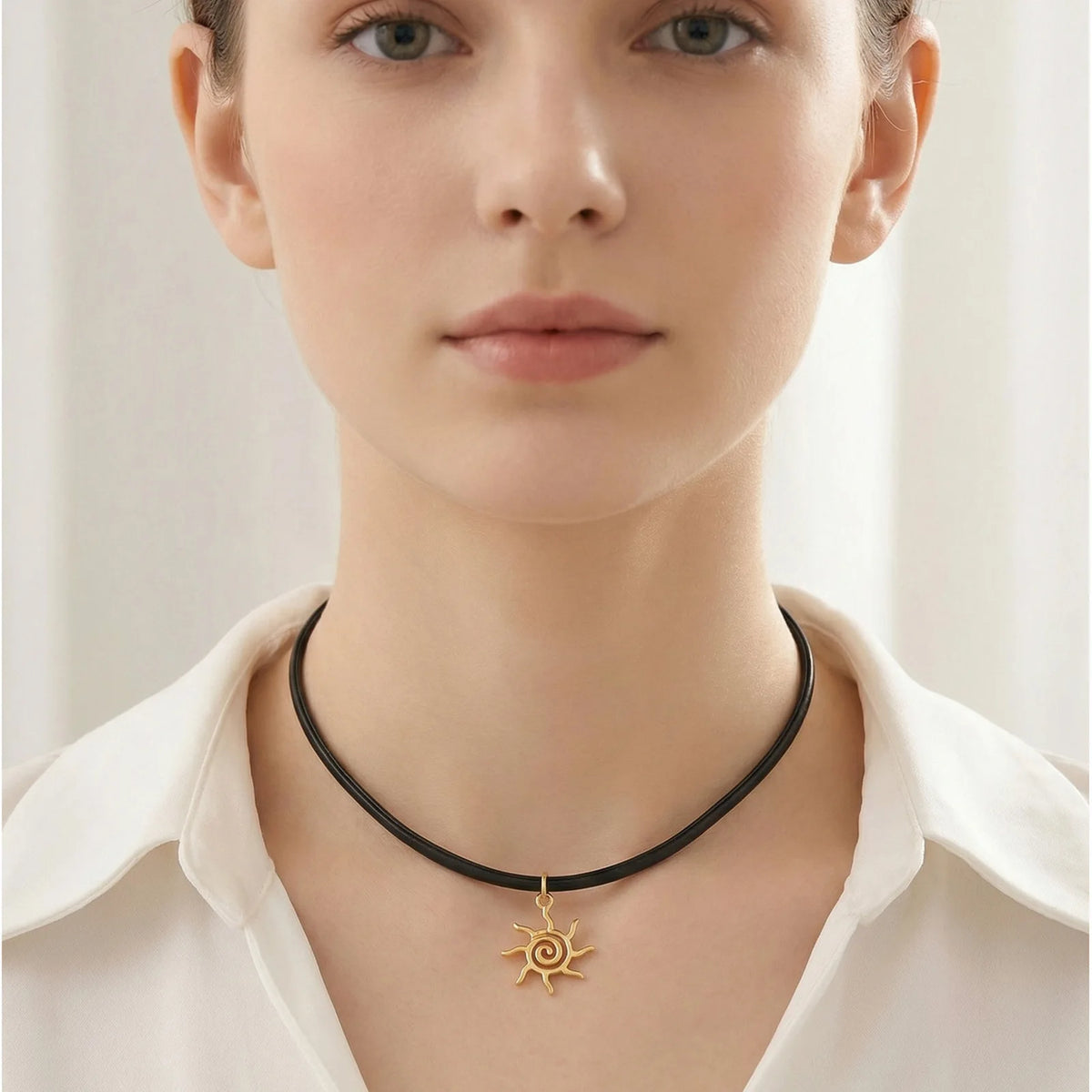 Gothic PU Leather Choker – Gold Sun Pendant Women's Necklace Choker Necklace SPOT