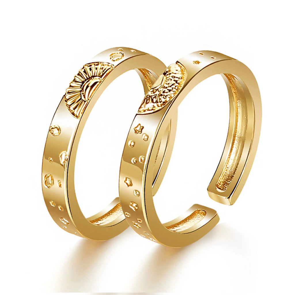 Sun & Moon Couple Matching Rings – Adjustable 18K Gold Pair Couple Matching Rings SPOT RT-200G
