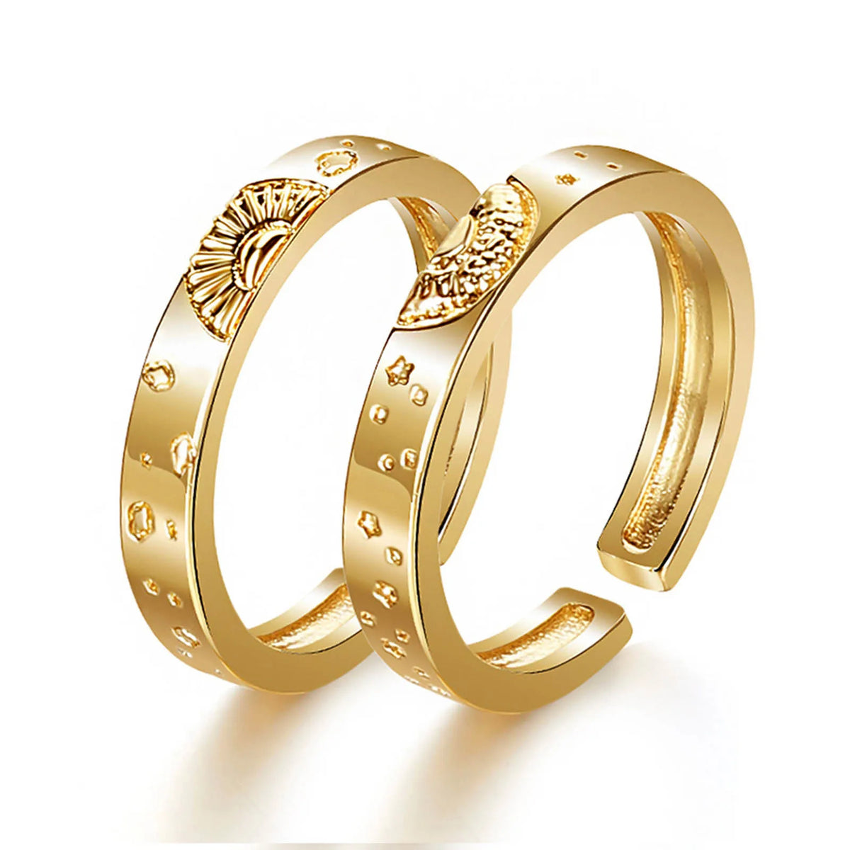 Sun & Moon Couple Matching Rings – Adjustable 18K Gold Pair Couple Matching Rings SPOT RT-200G
