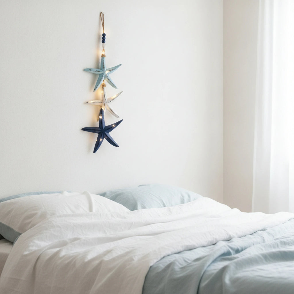Wooden Sea Star Wall Hanger – Coastal Beaded Ornament, 59cm Coastal Wall Hanging SPOT