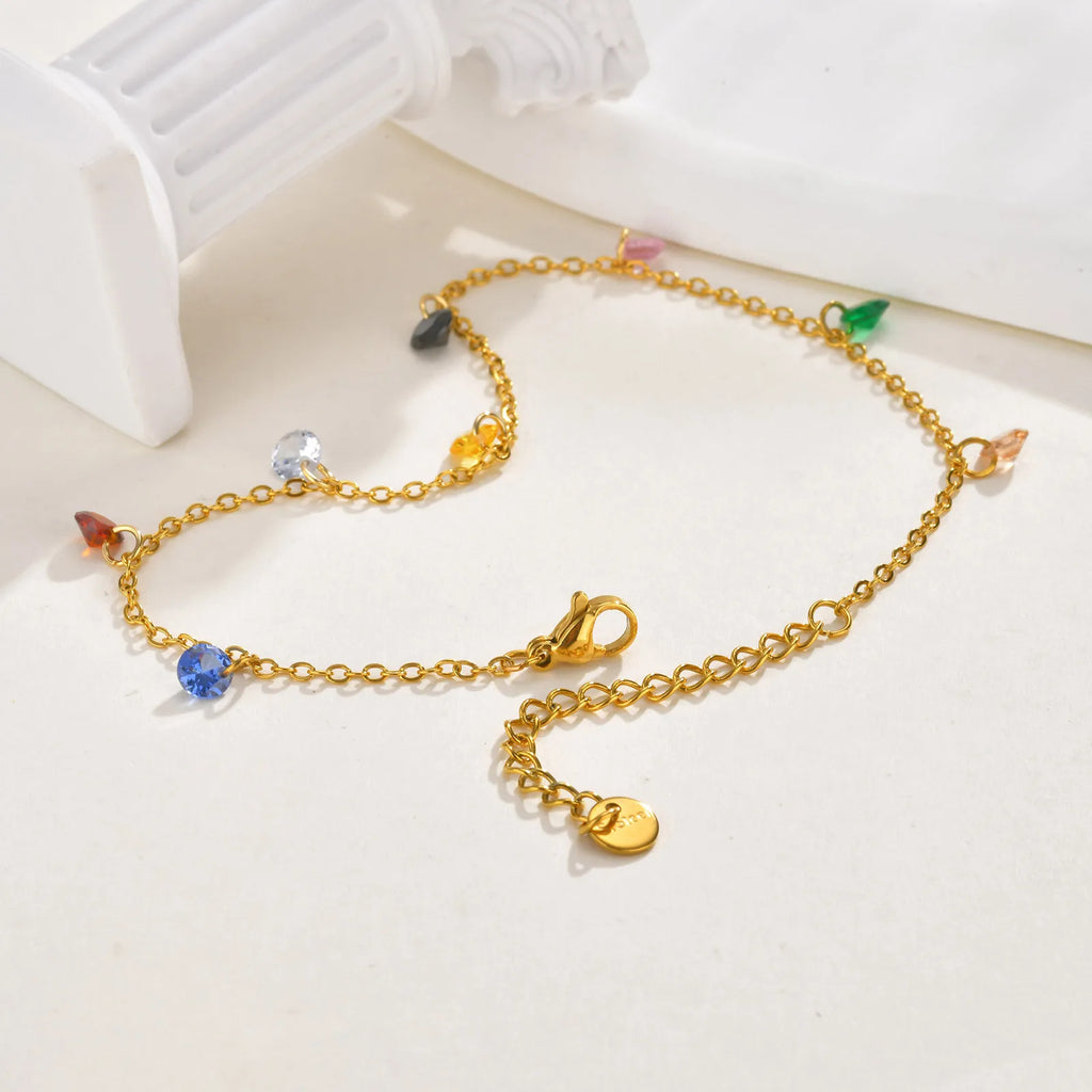 Colorful CZ Anklet – Waterproof Stainless Steel Foot Chain Anklet Bracelet SPOT
