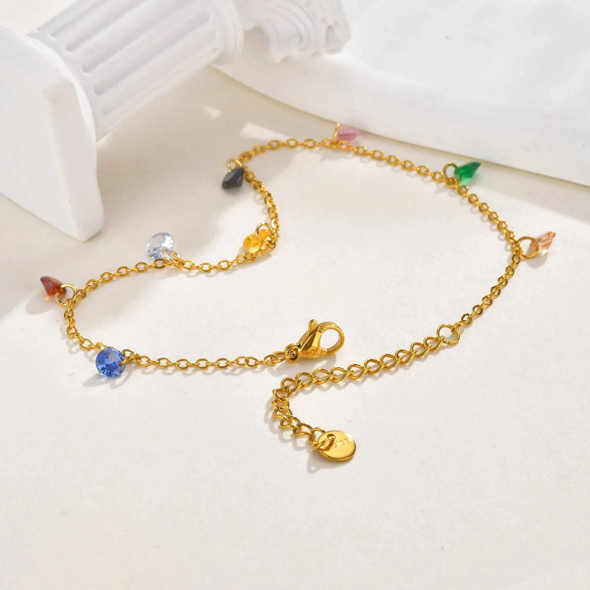 Colorful CZ Anklet – Waterproof Stainless Steel Foot Chain Anklet Bracelet SPOT